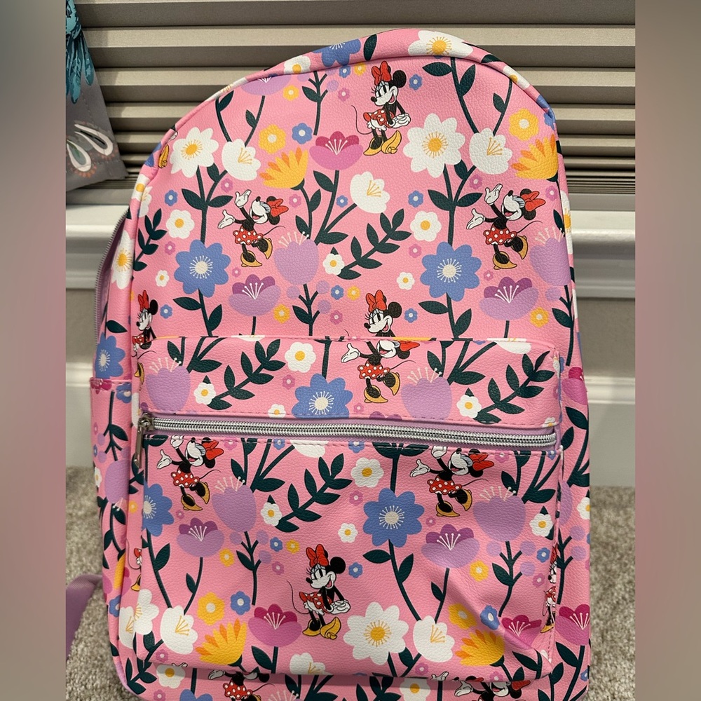 Disney Minnie Mouse pink floral backpack faux leather